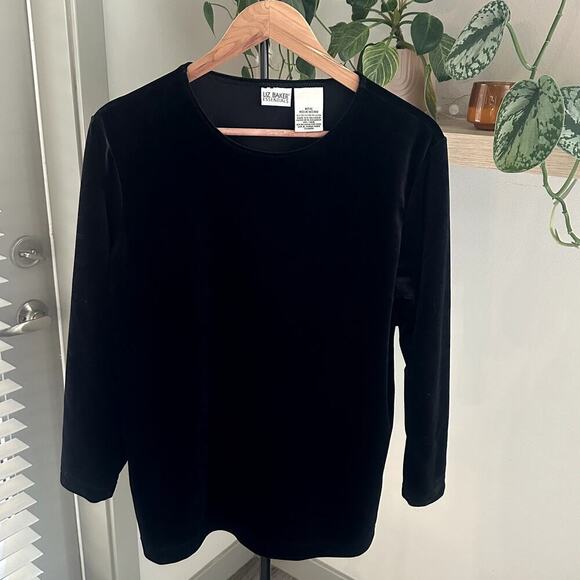 Liz Baker Black Velvet Long Sleeve Womens M Elegant Minimalist Pullover Tunic - Picture 1 of 6